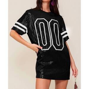 NEW 42POPS sequin game day oversized top in black